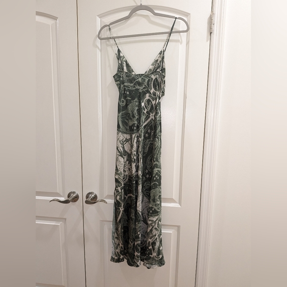 6. NWT JONATHAN SIMKHAI ELIZA PRINTED CUT OUT MIDI SLIP DRESS IN ARMY ASTROLOGY - Picture 2 of 4